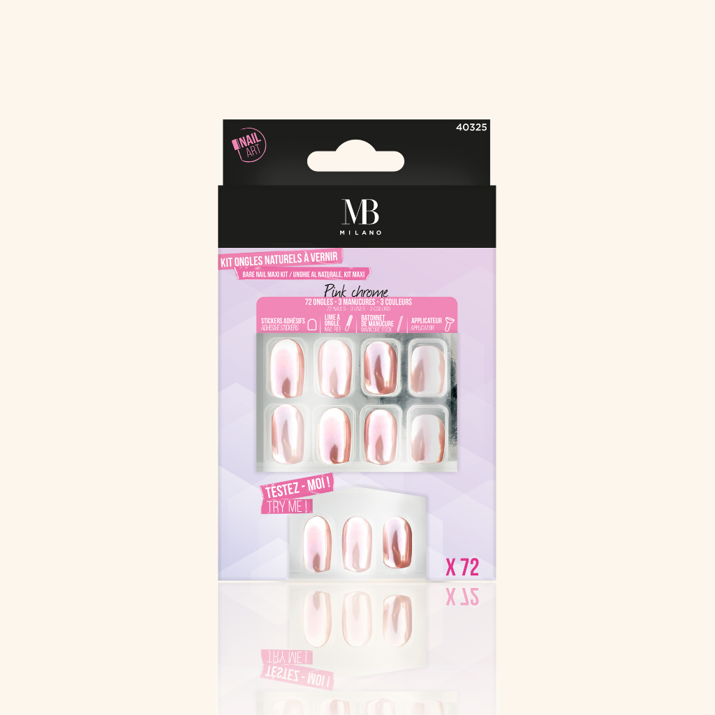 KIT 72 ONGLES CHROME PINK